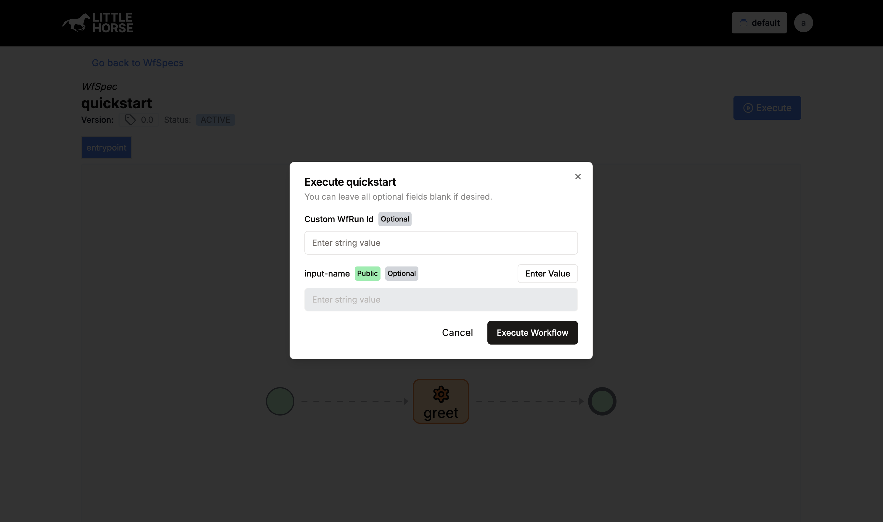 Dashboard Execute Workflow