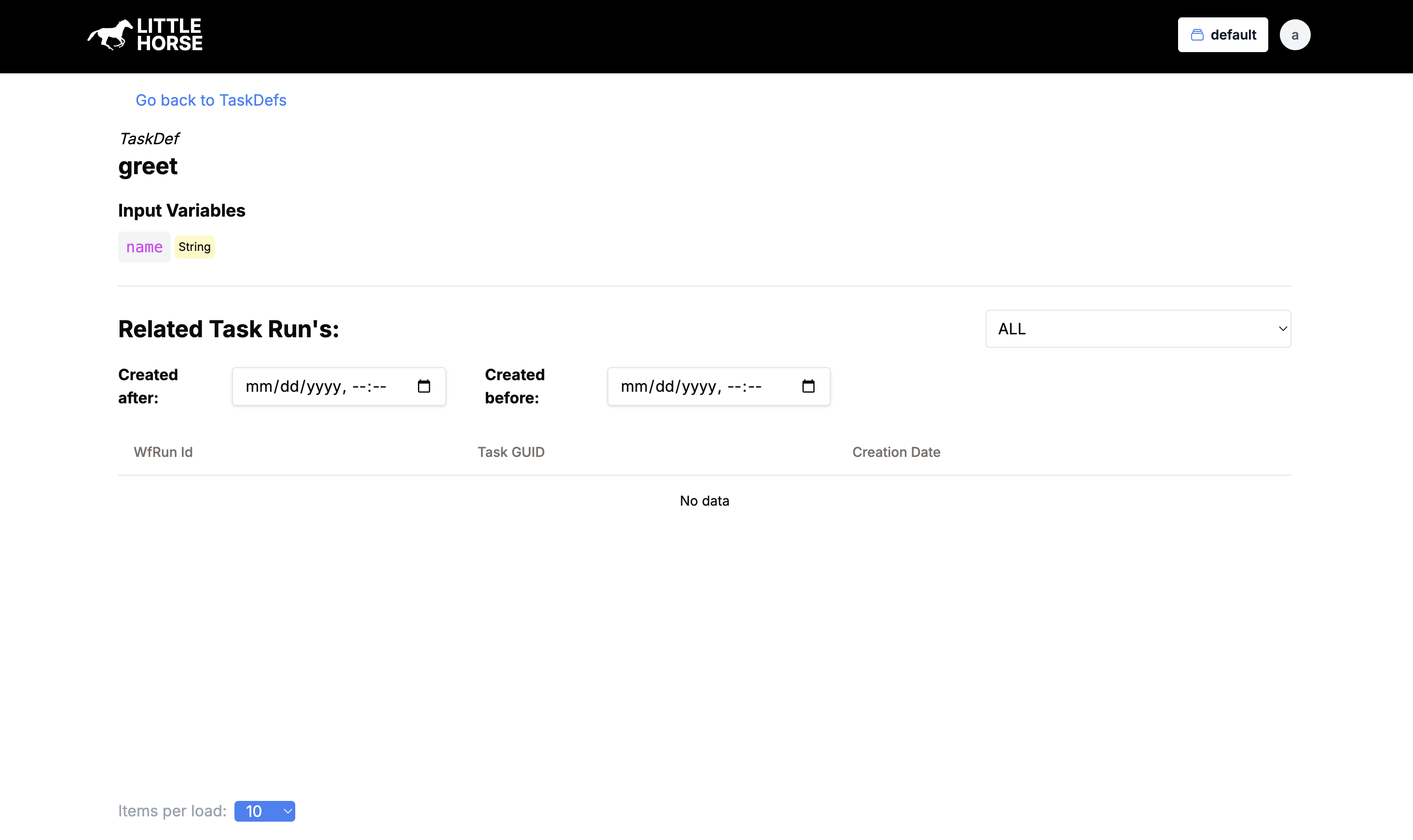 TaskDef in Dashboard